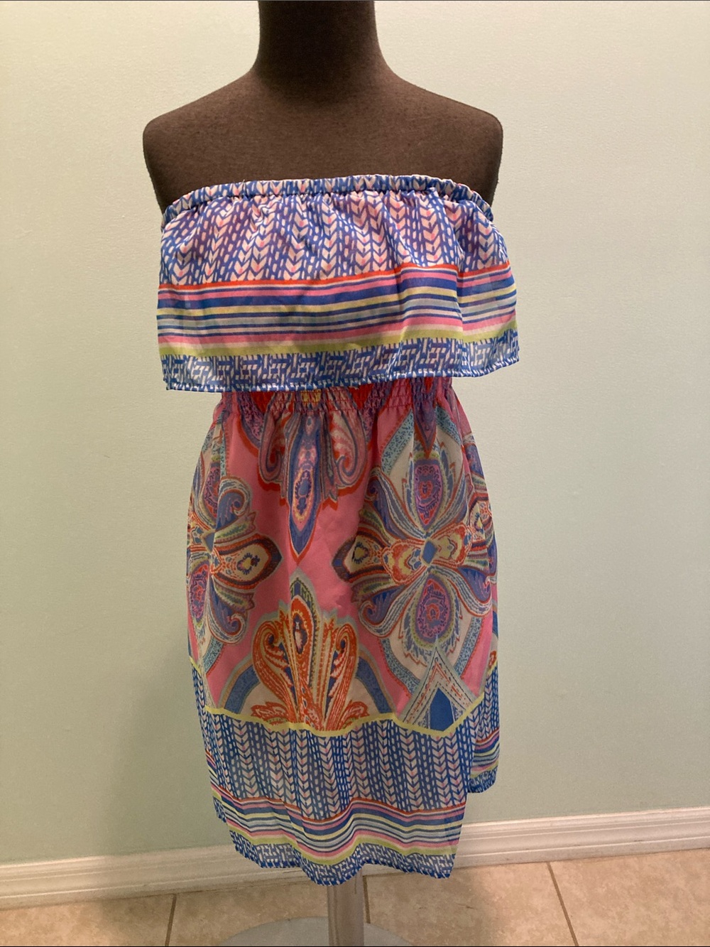Strapless Pink Paisley Print Kids Dress
